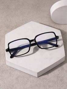1 PC Men's Classic Solid Color Square Glasses Frame PC Material Frame Lightweight Casual And Versatile For Business Office Outfit With Glasses Box - Multicolor - View 3