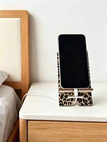 1 Pack Leopard Pattern Portable Wood Phone Stand, Adjustable Two Heights Cell Phone Holder, Multi-Function Desktop Decor & Storage Rack, Mobile Accessory, Christmas Halloween Party Supply, Gift For Friends - Multicolor - View 11
