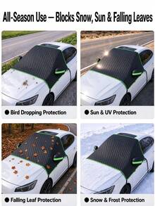 1pc Car Windshield Cover, Black And Green Oxford Fabric, With Dedicated Snow Cover Storage Bag, All-Weather Windproof And Frost-Proof, Suitable For SUV Windshield, Car Accessories - Snow Guard - View 5