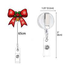 1pc Christmas Bell Bow Easy-Pull Glitter Acrylic Retractable Badge Reel Snowflake Badge Holder - Multicolor - View 2