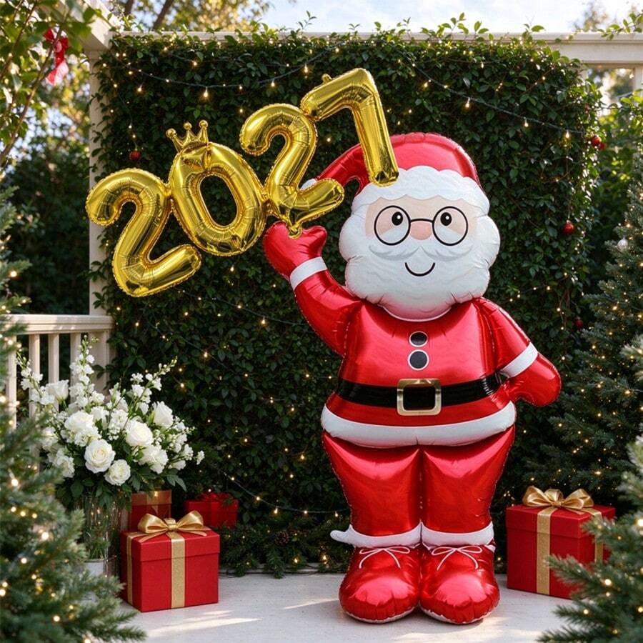 2pcs/Set Standing Santa Claus Foil Balloon + 2027 Gold Number Balloon ...