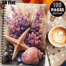 2D Flat, 1pc Pink Shell And Starfish Spiral Notebook, High-Quality Striped Paper, Cute Beach Design, Durable Spiral Binding, Small Gift For Ocean Lovers And Beach Vacationers - One Book (50 Pages, 100 Pages) - View 4