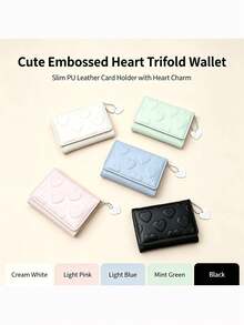Cute Heart Quilted Short Wallet Mini Trifold Purse Card Holder For Women Girls - Multicolor - View 3
