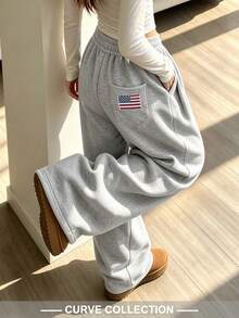Plus Size Comfortable Grey Wide Leg Long Fashion Casual Sports Pants Knit Fabric - Light Grey - View 6
