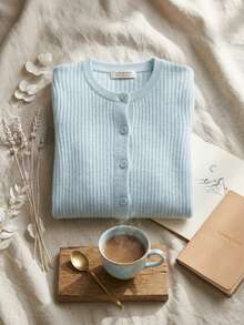 Women Lightweight Cardigans - Baby Blue - View 5