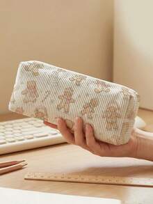 1pc Christmas Elk All-Over Print Corduroy Kids Pencil Case,Zipper Large Capacity Stationery Storage Pouch For Student School Daily Study - Multicolor - View 8