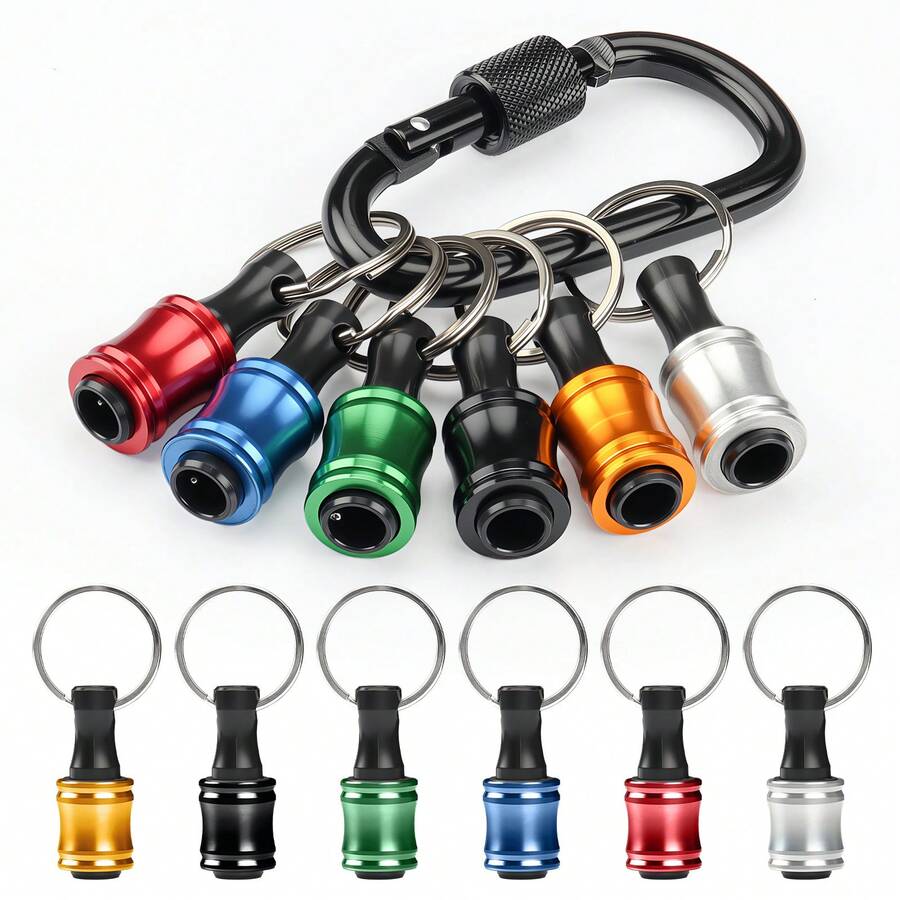7Pcs Colorful 1/4 Inch Quick Release Bit Holder Set With Locking Carabiner, Portable Hex Shank Extension Keychain For Drill Bits, Screwdrivers, Workshop, Construction And DIY Repairs - 7-piece Color Socket Set 1/4" Drive - View 1