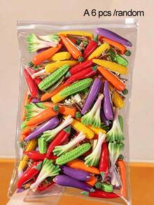 6/1pc Girls Multicolor Creative Fun Realistic Funny Vegetable Hair Clips Cute Food Duckbill Bangs Chili Pepper Side Hair Clips For Daily Use - Multicolor - View 7