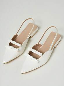 Women's Pointed Toe Double Bow Back Strap Flat Sandals, Fashion Hollow Out Outdoor - White - View 2