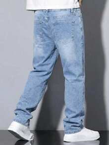 Boys Streetwear Cool Casual Light Blue & Dark Blue Washed Denim Jeans - Blue - View 5