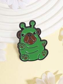 1 Pc Cute Alien Puppy Enamel Pin, Green Alien Bulldog Brooch Badge, Decorative Lapel Pin For Backpack Jacket Clothing Accessory - Multicolor - View 4