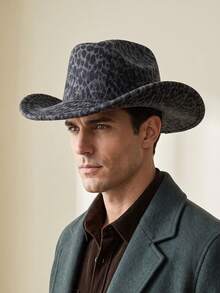 1PC Winter Leopard Print Western Cowboy Hat For Men, Elegant Versatile Classic Hats For Women Cowgirl Hat, Suitable For Thanksgiving, Christmas And Other Holidays And Daily Wear - Top Hat - View 1