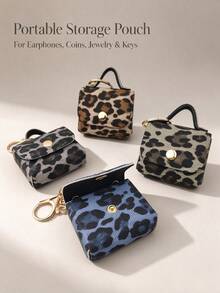 1pc Sexy Leopard Print Mini Jewelry Storage Bag, Portable Earphone Case, Mini Travel Ring Box Travel Jewelry Box Cosmetic Storage Box, Women's Earring/Ring/Necklace/Bracelet Storage Box, Mini Wallet - Leopard Print Fabric Small Bag - View 2