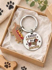Dachshund Funny Keychain, Round Engraved Key Ring With Sausage Dog Enamel Charm, Gift For Dog Lover, Bag Pendant Accessory - Multicolor - View 8