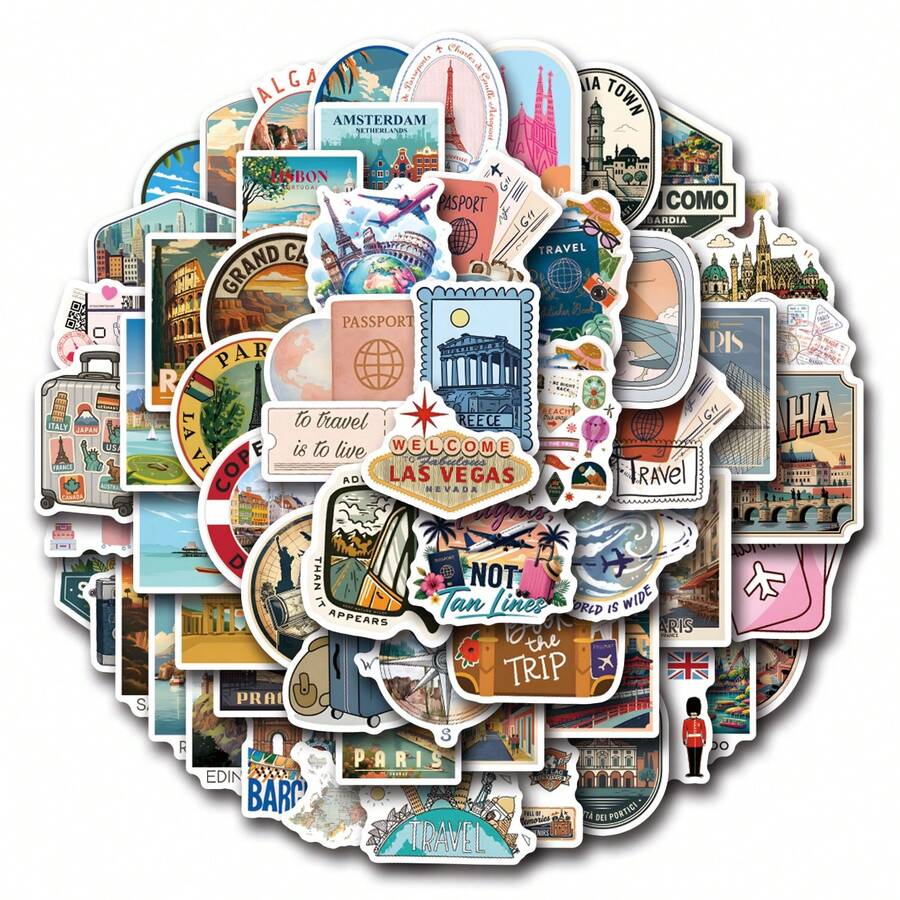 Travel Stickers, Art & Crafts, For Decorating Stationery, Water Bottles, Luggage, Refrigerator, Skateboard, Guitar - one-size - View 1