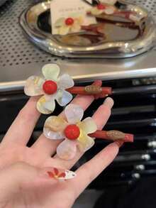 2pcs Colorful Acetate Fiber Flower Hair Clips, Side Bang Clips, Women's Hair Accessories, Spring/Summer - Multicolor - View 2