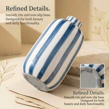 1pc Hand-Painted Striped Ceramic Vase With Hydroponic Flower Holder, Suitable For Bathroom, Living Room, Desk, Kitchen And Entryway Home Decor, Christmas Holiday Gift - Vase - View 8