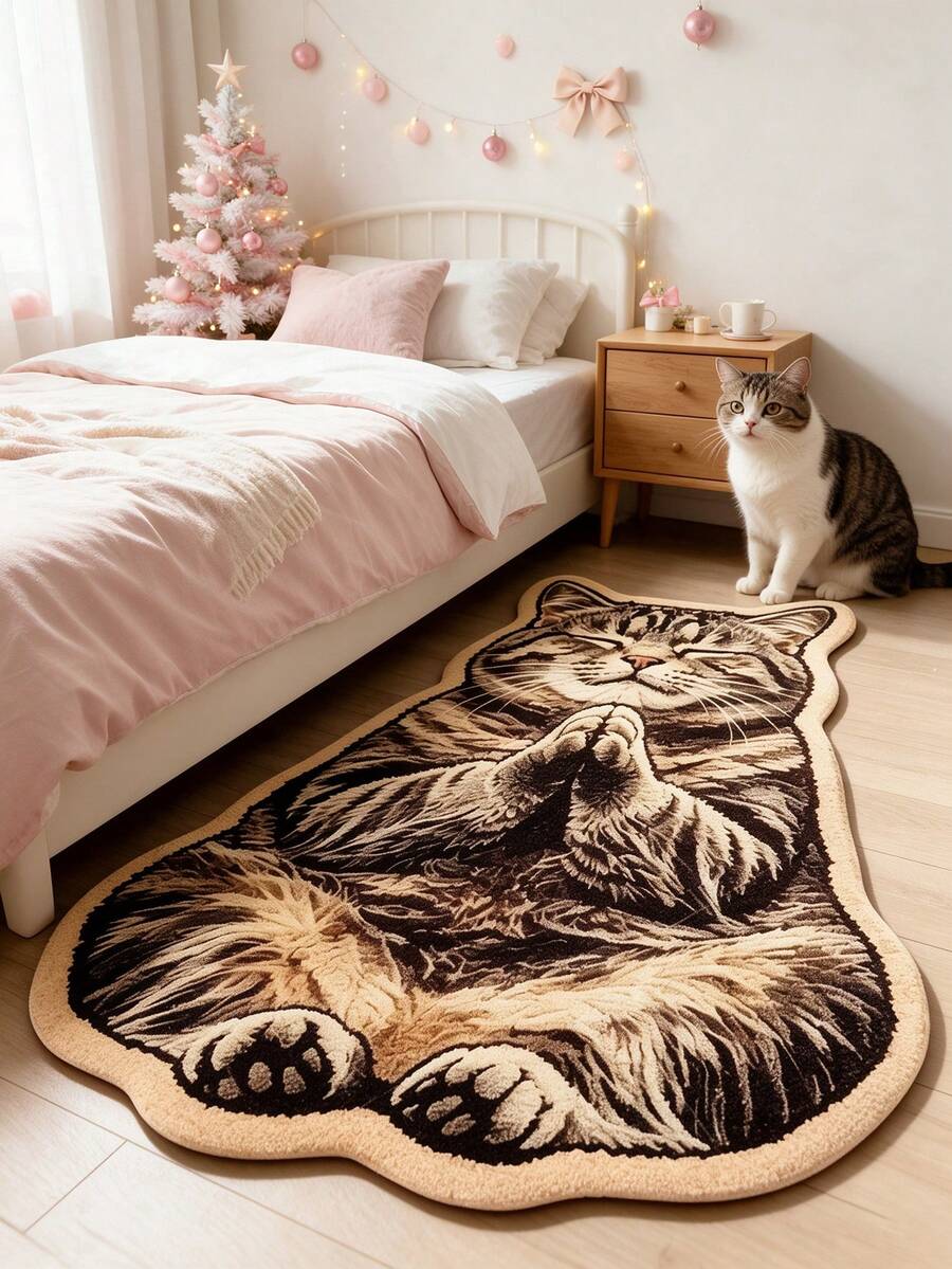 1pc 2D Printed Cat Praying Hands Decorative Rug, Thickened Carpet, Plush Rug, Autumn/Winter Rug, Decorative Rug, Bedroom Decor, Small Rug, Carpet, Home Decor, Living Room Rug, Living Room Small Rug, Bedroom Rug, Living Room Home Decor, Outdoor Rug, Washable Rug - Multicolor 6 - View 1