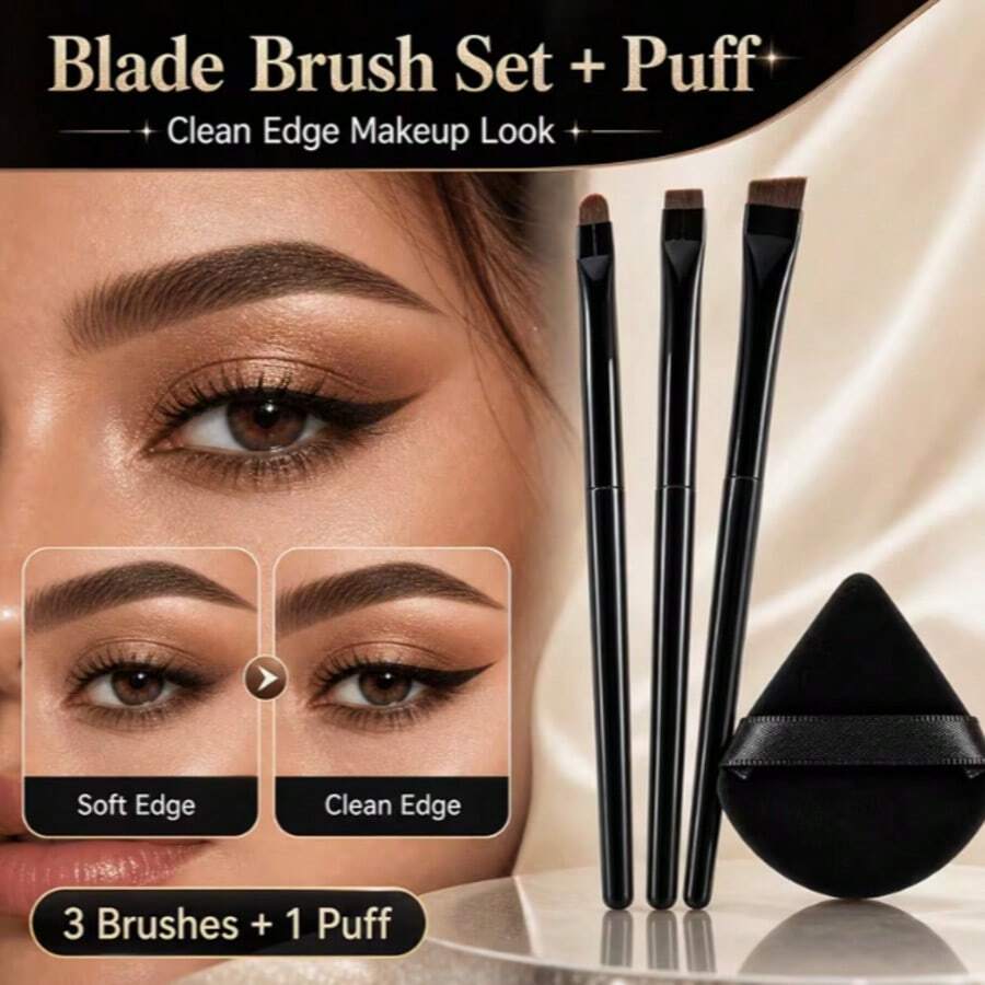 4pcs Eyebrow & Eyeliner Makeup Brush Set, Includes Angled Brush, Suitable For Beginners, Ultra-Fine Eyeshadow Brush With Nylon Bristles, Compact Eyebrow Pencil, Suitable For Various Skin Types, Gentle On Delicate Eye Area - Multicolor - View 1