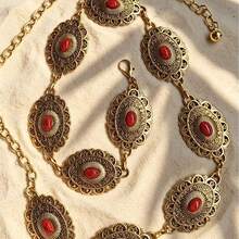 E Lady Engraved Buckle Black Textured Metal Waist Chain - Golden Red - View 1