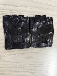 2 Buah Ukuran Sama/Set, Sarung Tangan Setengah Jari Hitam untuk Pertunjukan, Sarung Tangan Pria, Sarung Tangan Tari Tanpa Jari Gaya Punk, Cocok untuk Olahraga Luar Ruangan dan Pemakaian Sehari-hari, Halloween, Natal - Hitam - View 4