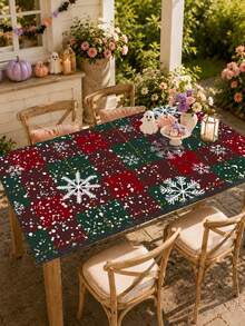 Taplak Meja Motif Salju Kotak-kotak Merah & Hijau Natal, Penutup Meja Kain Tahan Lama, Penggunaan Dalam & Luar Ruangan, Dekorasi Meja Pesta & Acara Liburan - B - View 12