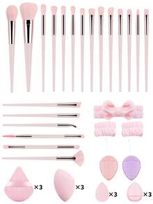 37pcs Makeup Tool Set Including 20 Makeup Brushes, 3 Headbands & Wristbands, 2 Glove-Style Makeup Remover Pads, 12 Powder Puffs & Makeup Sponges, Full Face Makeup Tools - Multicolor - View 13