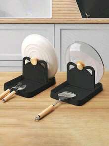 1 Piece Foldable Pot Lid Holder, Stove Top Spoon Rest, Kitchen Counter Heat Resistant Lid Stand, Spoon, Tongs, Fork, Kitchen Accessory Cooking Utensil Holder - Cat Ears Pot Lid Holder-black - View 11