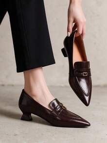 2026 Spring/Summer New Women's Pointed Toe Kitten Heel Mule Sandals, Low Heel Commuter Comfortable Shoes - Brown - View 7