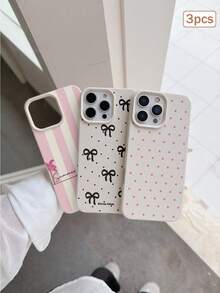 3件裝波點愛心條紋元素 TPU 防震全包覆精準保護手機殼，適用於 Apple 11/12/13/14/15/16/17 Pro Max - 彩色 - 查看 4