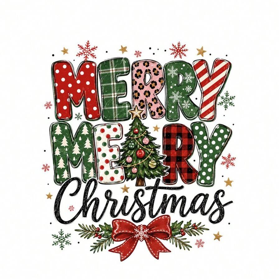 1/2/3 ชิ้น สติกเกอร์รีดร้อนไวนิลลายบล็อกสี Merry Merry Christmas ต้น ...