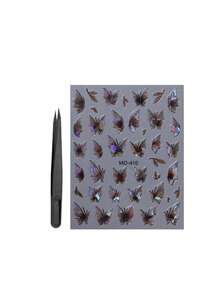 1pc Autumn New Black Holographic Butterfly Face Sticker, Colorful Butterfly Wings Embellished Black Butterfly, Dark Mysterious Atmosphere, Suitable For Creating Dark Gothic Y2K Punk Decorative Makeup - Multicolor - View 7