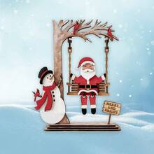Wooden Santa Claus Swing Shaped Holiday Decoration 2D Wooden Desktop Ornament Creative Bookshelf Atmosphere Decor - A - View 2