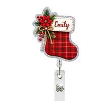 1pc Christmas Socks Acrylic Retractable Badge Holder Clip, Office & Healthcare ID Holder, Christmas Gift - Multicolor - View 12