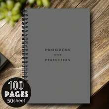 Stationery Notepad Back To School: 1 "Progress Is Better Than Perfection" Quote A5 Spiral Notebook, Black Spiral Binding, Student And Office Notebook, Portable Writing For Professionals And Students, Ideal Gift Choice - One Book (50 Pages, 100 Pages) - View 3