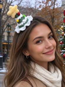 1pc/2pcs Christmas Plush Christmas Tree Hair Clip, Plush Five-Pointed Star Colorful Ball Ruffle Edge Hair Clip, Holiday Decoration Side Hair Accessory - Multicolor - View 2
