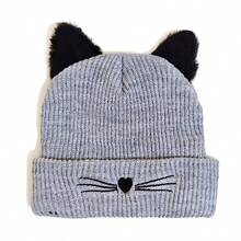 Sweet Cool Style Cat Knit Hat With 3D Plush Cat Ears, Embroidered Whiskers, Pullover Design, Warm For Autumn/Winter, Photo Prop Hat, Cute Embroidered Cat Face Knit Hat For Girls - Multicolor - View 8