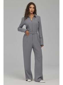Women's Solid Color Casual Daily Jumpsuit - Grey - View 1
