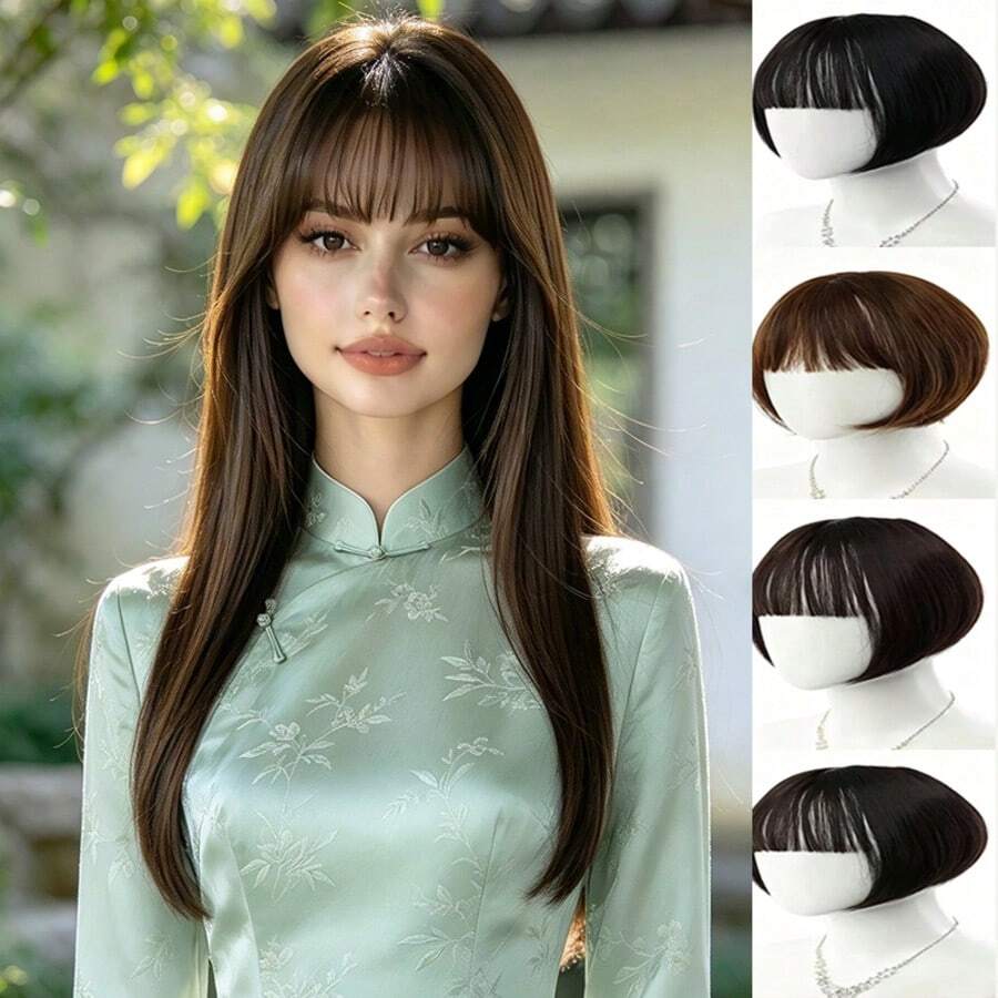 10 Inch Women's High Crown Volume-Boosting Hair Piece With White Hair Coverage, Inner Net, Synthetic Fiber Bangs - Multicolor - View 1