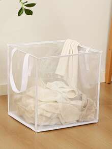 1pc Black Mesh Laundry Basket, Large Square Foldable Dirty Clothes Hamper, Portable Single/Double Layer Handheld Household Bathroom Laundry Storage - Multicolor - View 11