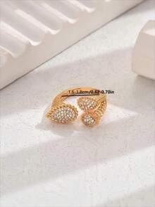 1pc European And American Heavy Craft Copper Material Double Leaf Full Rhinestone Zirconia Open Ring Women's Evening Party Cocktail Date Wedding Guest Holiday Gift Jewelry - Multicolor - View 7