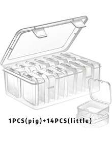 1 Caja Grande + 14 Cajas Pequeñas Caja De Almacenamiento De Anillos Con Caja De Pendientes Cuadrada Transparente, Embalaje De Joyería, De Almacenamiento De Perlas Falsas D9LV - transparente - Ver 1