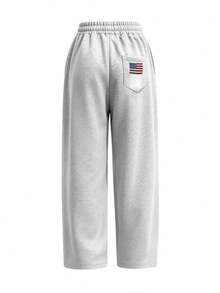 Plus Size Comfortable Grey Wide Leg Long Fashion Casual Sports Pants Knit Fabric - Light Grey - View 8