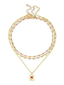 1 Set 3pcs Minimalist Exquisite Niche Design 3D Small Heart Patchwork Chain Envelope Pendant Necklace Set, Suitable For Women's Daily, Vacation And Party Wear - Gold - View 5