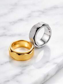 1PC Matte Wavy Edge Gear Stainless Steel Spinner Ring, Unisex Premium Exquisite Men Jewelry, Promise Engagement Ring For Daily Party Wear - Ring - View 3