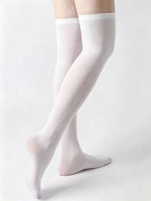 1/2/3/4/8/10 Pairs Solid Black & White Over-The-Knee Stockings For Women - Multicolor - View 4