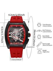 Men's Silicone Watch Classic Fashion Barrel Shape Personalized Gear Dial Handsome Sports Quartz Wristwatch + Bracelet + Necklace + Ring (4pcs/Set) Watch Box Not Included - Red - View 5