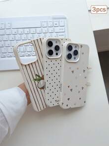 3件裝波點印花皮革紋理TPU防摔全包覆保護手機殼，適用於Apple 11/12/13/14/15/16/17 Pro Max - 彩色 - 查看 5