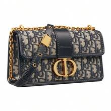 DIOR 30 Montaigne bolso de mano con cadena, estampado monograma bordado, cierre de solapa, bolso tipo caja, bolso cruzado, de tela, bolso de hombro, pequeño, para mujer, azul - Azul Marino - Ver 2
