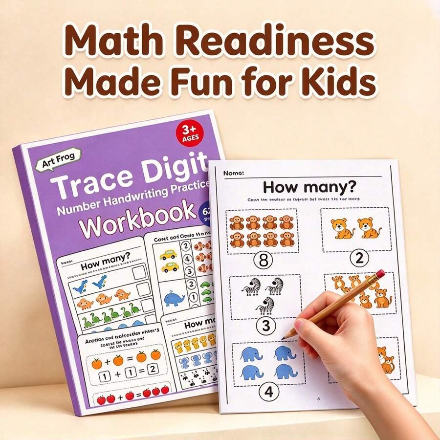 1 Kids Preschool Math Activity Workbooks, Number Writing & Counting Practice Sheets. Adorable Cartoon Patterns To Engage Kids, Ideal Holiday & Birthday Gift For Little Children. - Multicolor - View 1